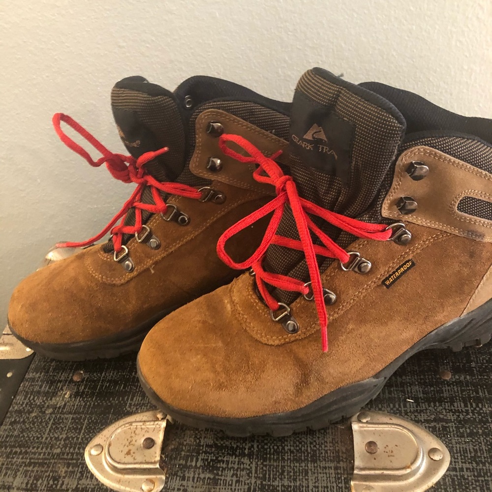 Red lace hiking boots
